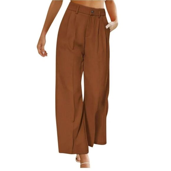 No Brand Pants - 19 Women's wool blend Casual Palazzo Wide Leg Pants High Waisted Button Sol…